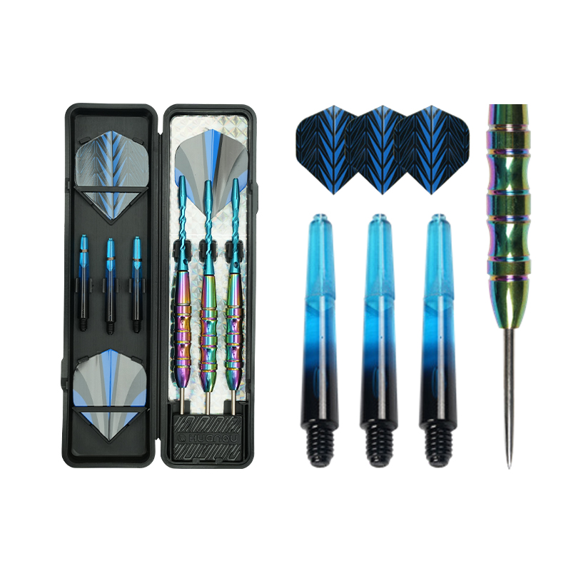 BL-1549 Juego profesional de dardos arcoíris de 20 g con plumas de PET a rayas cian
