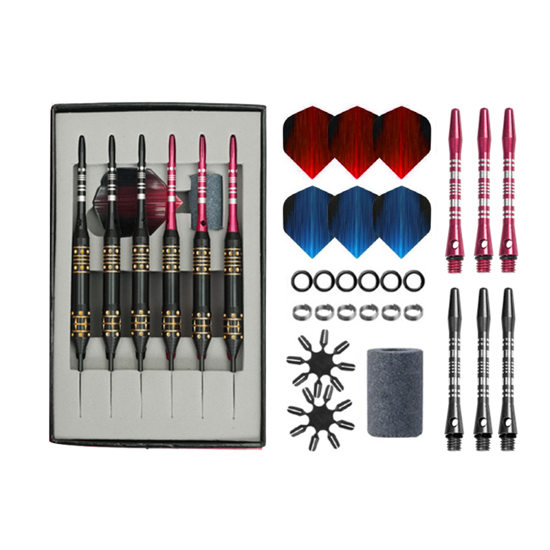 BL-3105 Juego de dardos de latón grabados en negro electroforético con punta de acero de 6 uds., 24g (caja magnética)