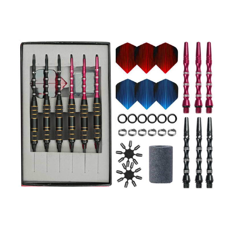 BL-3143 Juego de dardos de latón moleteado negro electroforético con punta de acero de 6 uds 22g (caja magnética)